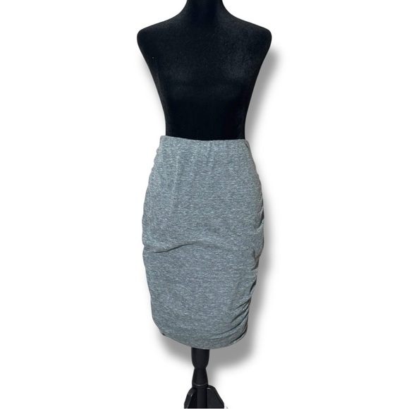 Old Navy Heather Gray Ruched Midi Bodycon Stretch Elastic High Waist Comfy Skirt - Picture 1 of 15